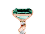 Rose gold Emerald Cut Green Sapphire Solitaire Twisted Band with Round  Accents and Prong Setting_17