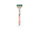 Rose gold Emerald Cut Green Sapphire Solitaire with Side Baguettes and Channel Set Band_2