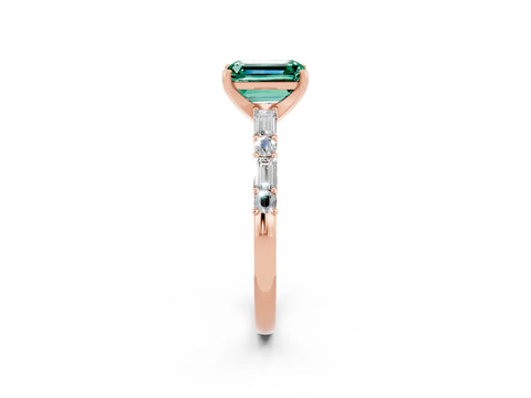 Rose gold Emerald Cut Green Sapphire Solitaire with Side Baguettes and Channel Set Band_2