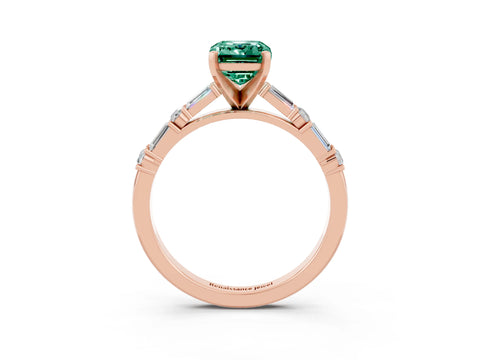Rose gold Emerald Cut Green Sapphire Solitaire with Side Baguettes and Channel Set Band_3