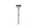Rose gold Emerald Cut Green Sapphire Solitaire with Side Stones, Pave Band, Four-Prong Setting_38