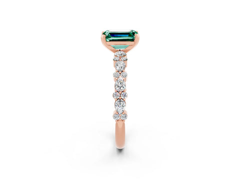 Rose gold Emerald Cut Green Sapphire Solitaire with Side Stones, Pave Band, Four-Prong Setting_38