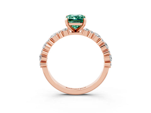 Rose gold Emerald Cut Green Sapphire Solitaire with Side Stones, Pave Band, Four-Prong Setting_39