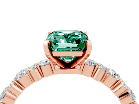 Rose gold Emerald Cut Green Sapphire Solitaire with Side Stones, Pave Band, Four-Prong Setting_40