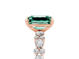 Rose gold Emerald Cut Green Sapphire Solitaire with Side Stones, Pave Band, Four-Prong Setting_41