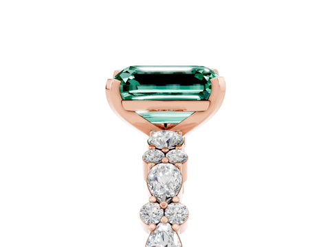 Rose gold Emerald Cut Green Sapphire Solitaire with Side Stones, Pave Band, Four-Prong Setting_41