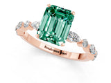 Rose gold Emerald Cut Green Sapphire Solitaire with Side Stones on a Pavé Band and Four-Prong Setting_1