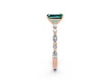 Rose gold Emerald Cut Green Sapphire Solitaire with Side Stones on a Pavé Band and Four-Prong Setting_2