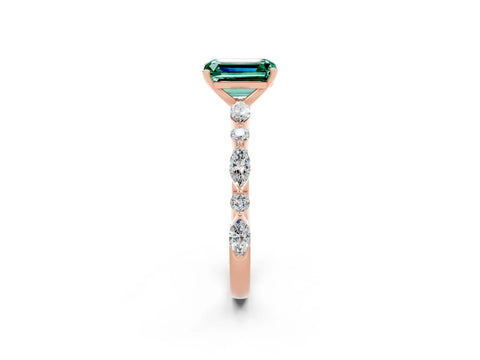 Rose gold Emerald Cut Green Sapphire Solitaire with Side Stones on a Pavé Band and Four-Prong Setting_2