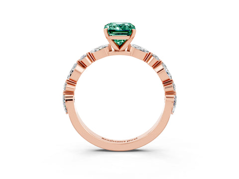 Rose gold Emerald Cut Green Sapphire Solitaire with Side Stones on a Pavé Band and Four-Prong Setting_3