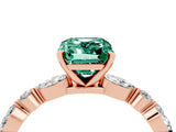 Rose gold Emerald Cut Green Sapphire Solitaire with Side Stones on a Pavé Band and Four-Prong Setting_4
