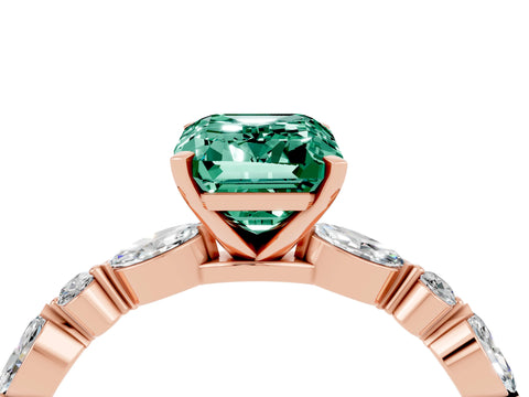 Rose gold Emerald Cut Green Sapphire Solitaire with Side Stones on a Pavé Band and Four-Prong Setting_4