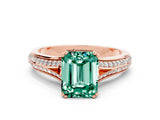 Rose gold Emerald Cut Green Sapphire Split Shank Engagement Ring with Pavé Band