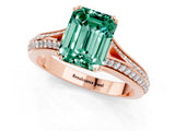 Rose gold Emerald Cut Green Sapphire Split Shank Engagement Ring with Pavé Band_1