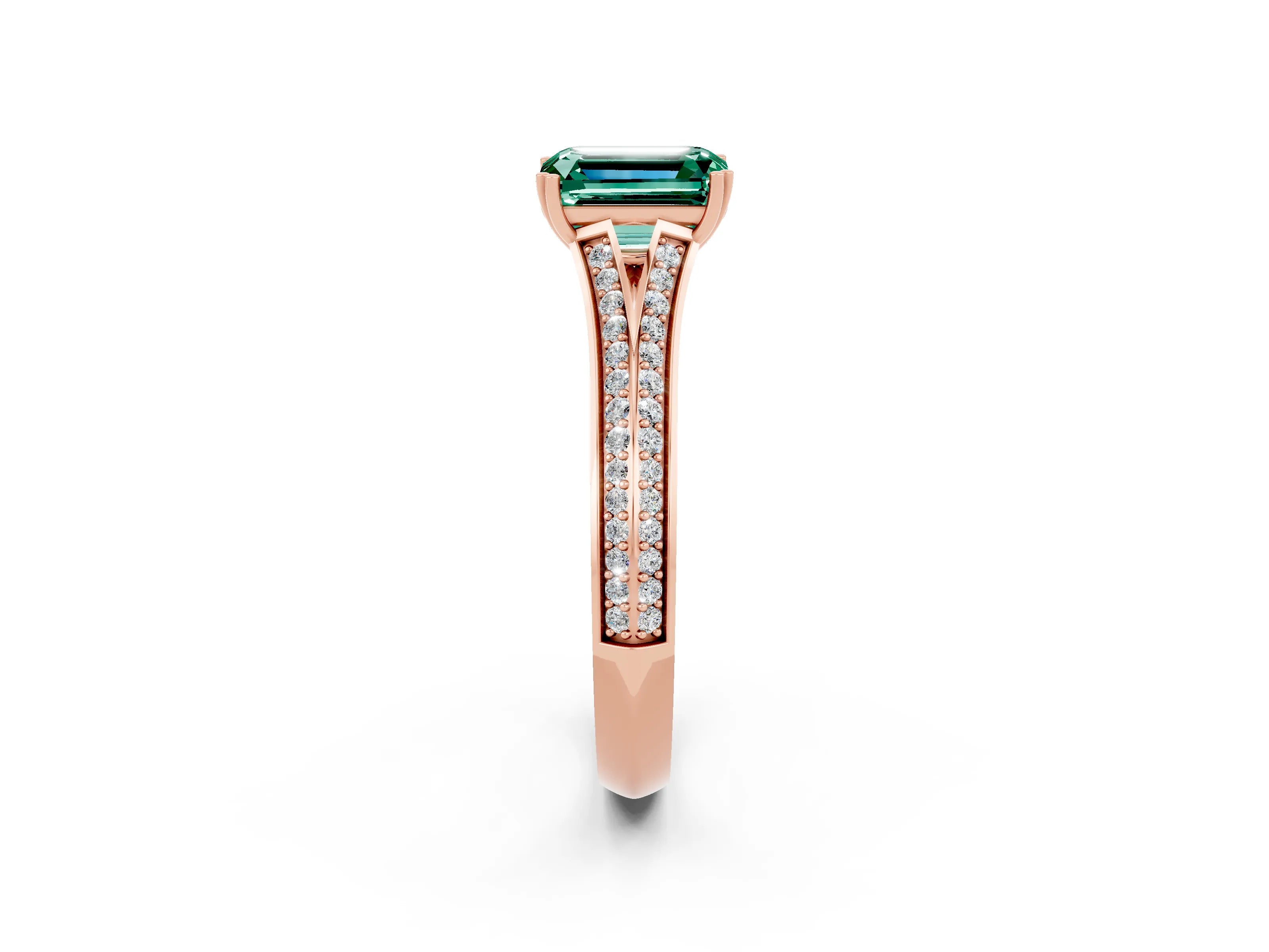 Rose gold Emerald Cut Green Sapphire Split Shank Engagement Ring with Pavé Band_2