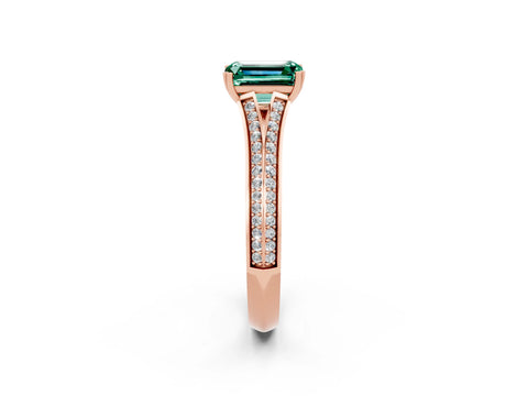 Rose gold Emerald Cut Green Sapphire Split Shank Engagement Ring with Pavé Band_2
