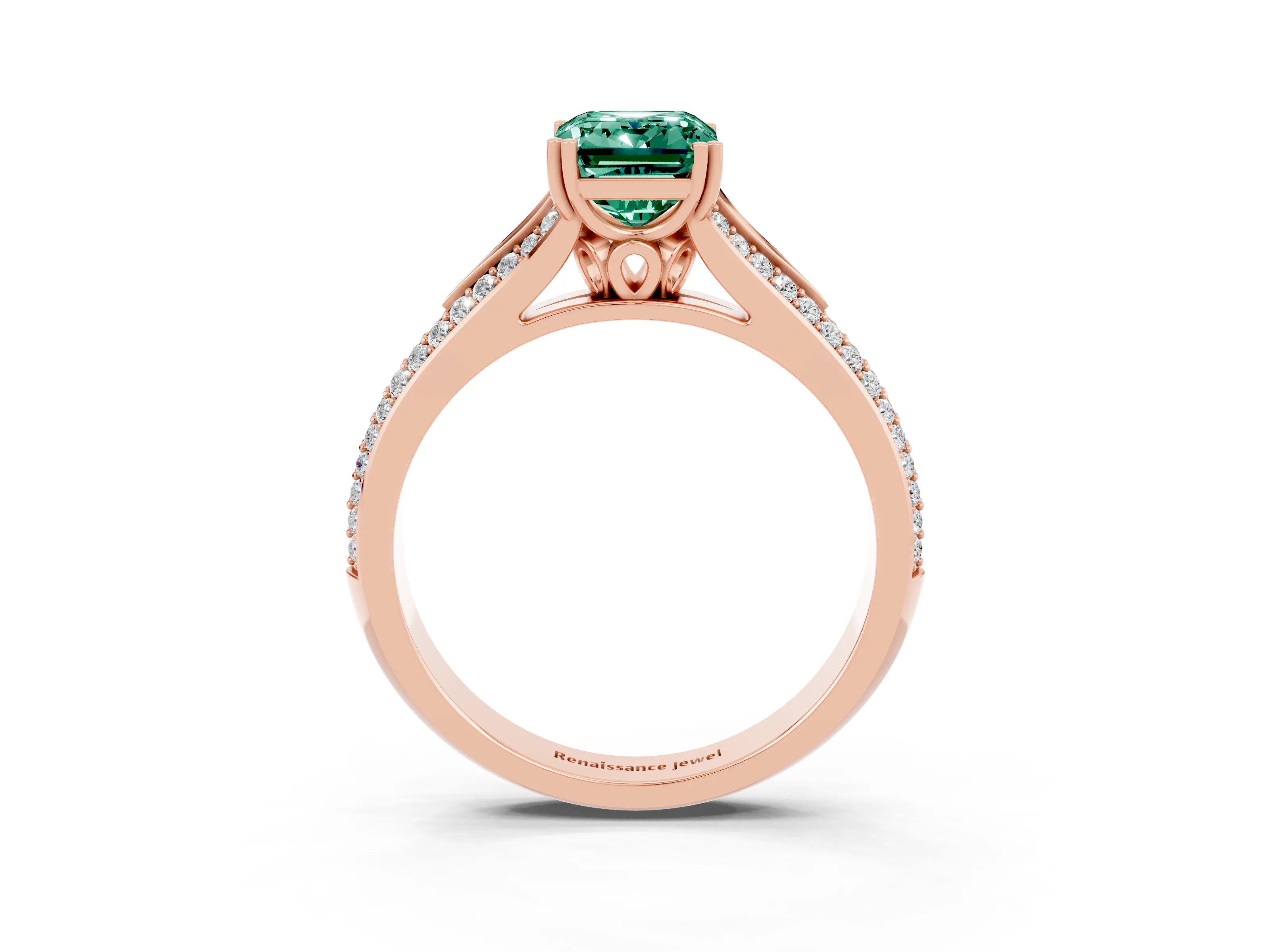 Rose gold Emerald Cut Green Sapphire Split Shank Engagement Ring with Pavé Band_3