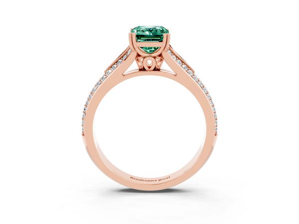 Rose gold Emerald Cut Green Sapphire Split Shank Engagement Ring with Pavé Band