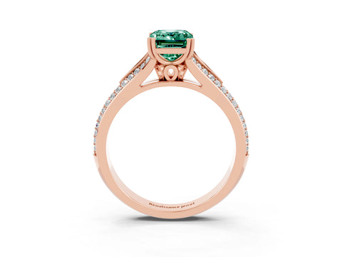 Rose gold Emerald Cut Green Sapphire Split Shank Engagement Ring with Pavé Band_3