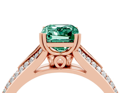 Rose gold Emerald Cut Green Sapphire Split Shank Engagement Ring with Pavé Band_4