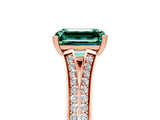 Rose gold Emerald Cut Green Sapphire Split Shank Engagement Ring with Pavé Band_5