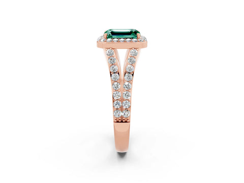 Rose gold Emerald Cut Green Sapphire Split Shank Halo Ring with Four-Prong Setting_14