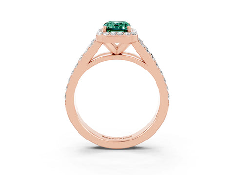 Rose gold Emerald Cut Green Sapphire Split Shank Halo Ring with Four-Prong Setting_15