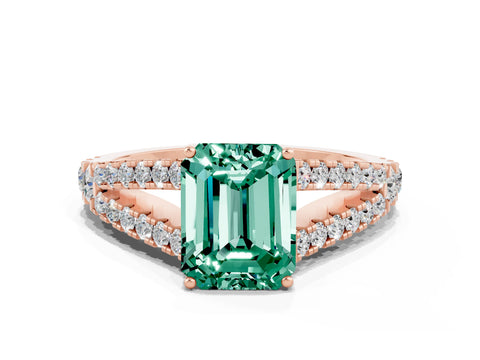 Rose gold Emerald Cut Green Sapphire Split Shank Pavé Engagement Ring with Four-Prong Setting_12