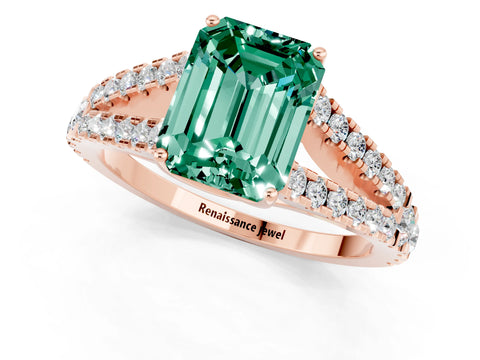 Rose gold Emerald Cut Green Sapphire Split Shank Pavé Engagement Ring with Four-Prong Setting_13