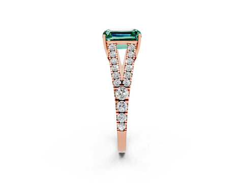 Rose gold Emerald Cut Green Sapphire Split Shank Pavé Engagement Ring with Four-Prong Setting_14
