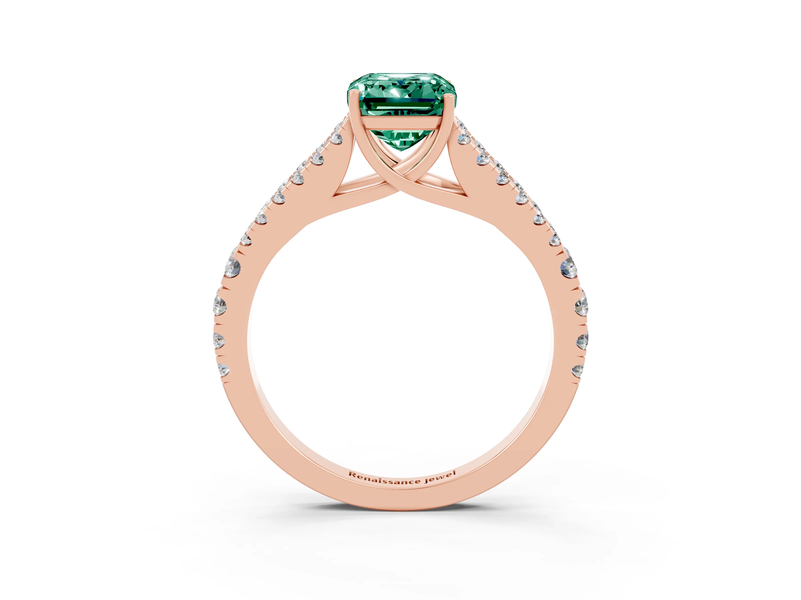 Rose gold Emerald Cut Green Sapphire Split Shank Pavé Engagement Ring with Four-Prong Setting_15