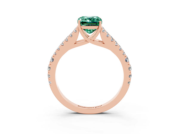 Rose gold Emerald Cut Green Sapphire Split Shank Pavé Engagement Ring with Four-Prong Setting