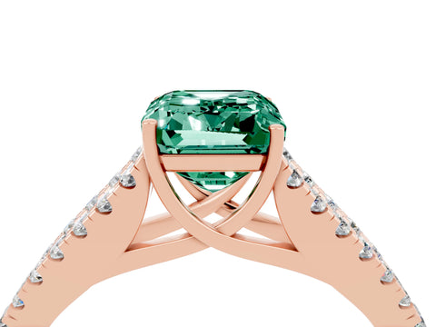 Rose gold Emerald Cut Green Sapphire Split Shank Pavé Engagement Ring with Four-Prong Setting_16