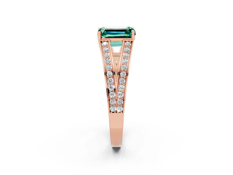 Rose gold Emerald Cut Green Sapphire Split Shank Ring with Pavé Band and Four-Prong Setting_2