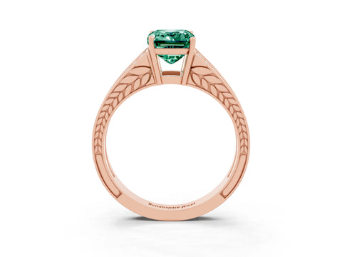 Rose gold Emerald Cut Green Sapphire Split Shank Ring with Pavé Band and Four-Prong Setting_3