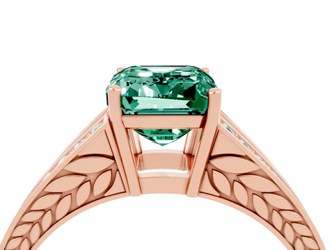 Rose gold Emerald Cut Green Sapphire Split Shank Ring with Pavé Band and Four-Prong Setting_4