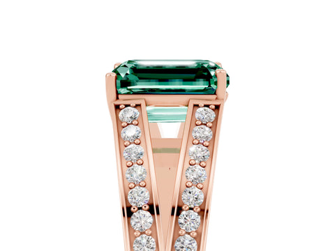 Rose gold Emerald Cut Green Sapphire Split Shank Ring with Pavé Band and Four-Prong Setting_5