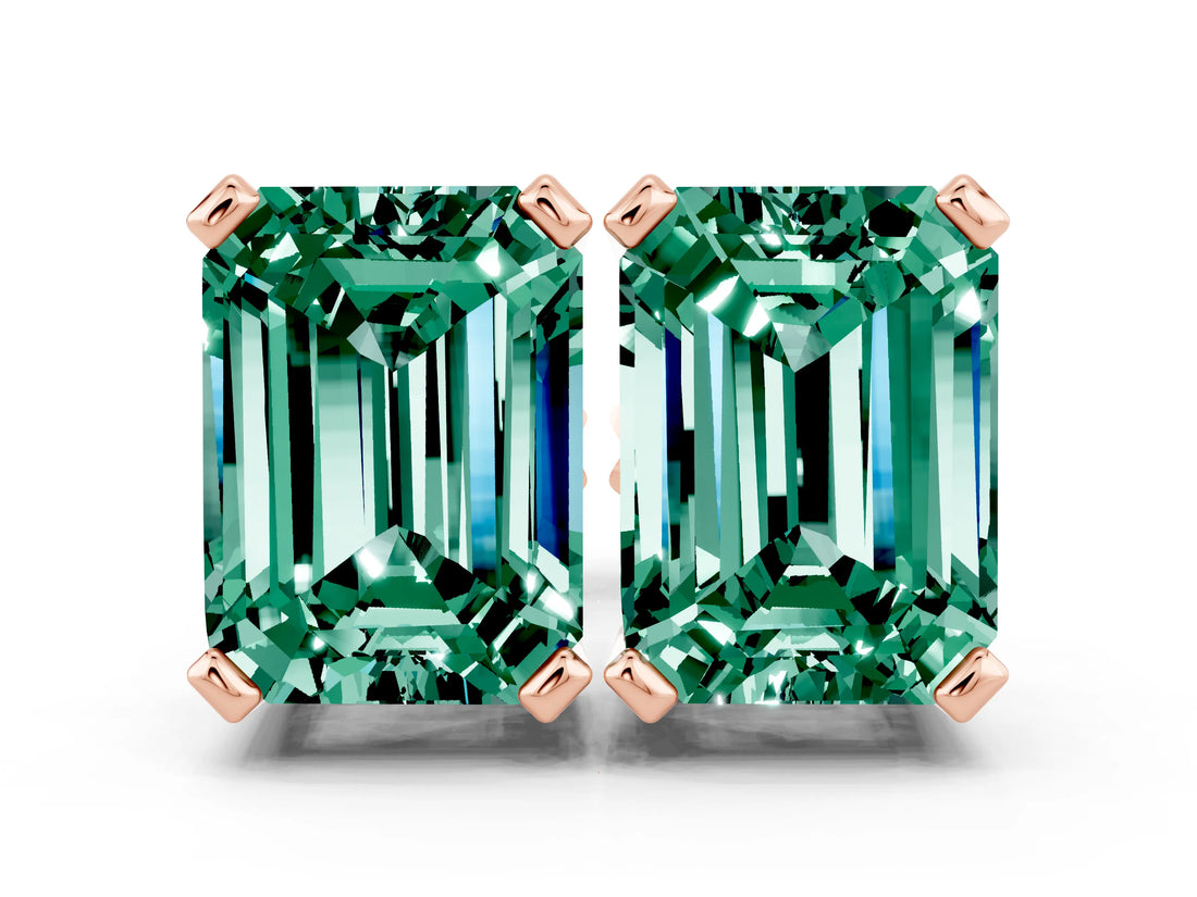 Rose gold Emerald Cut Green Sapphire Stud Earrings_18