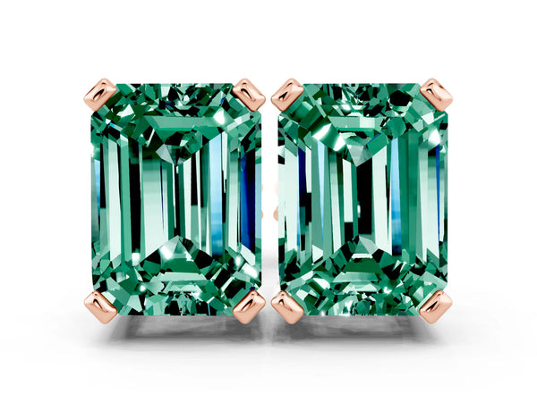 Rose gold Emerald Cut Green Sapphire Stud Earrings