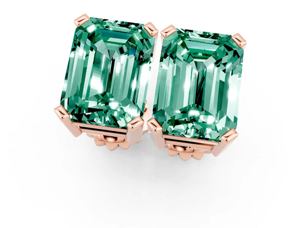 Rose gold Emerald Cut Green Sapphire Stud Earrings