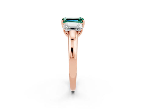 Rose gold Emerald Cut Green Sapphire Three-Stone Ring with Four-Prong Setting and Classic Band_2