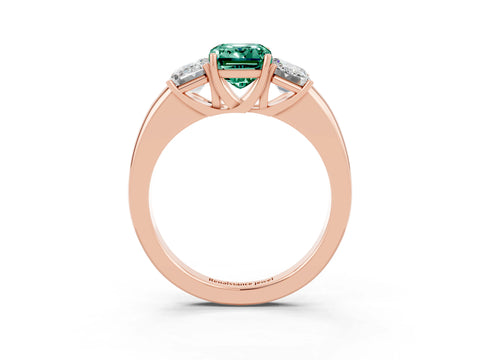 Rose gold Emerald Cut Green Sapphire Three-Stone Ring with Four-Prong Setting and Classic Band_3