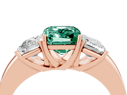 Rose gold Emerald Cut Green Sapphire Three-Stone Ring with Four-Prong Setting and Classic Band_4
