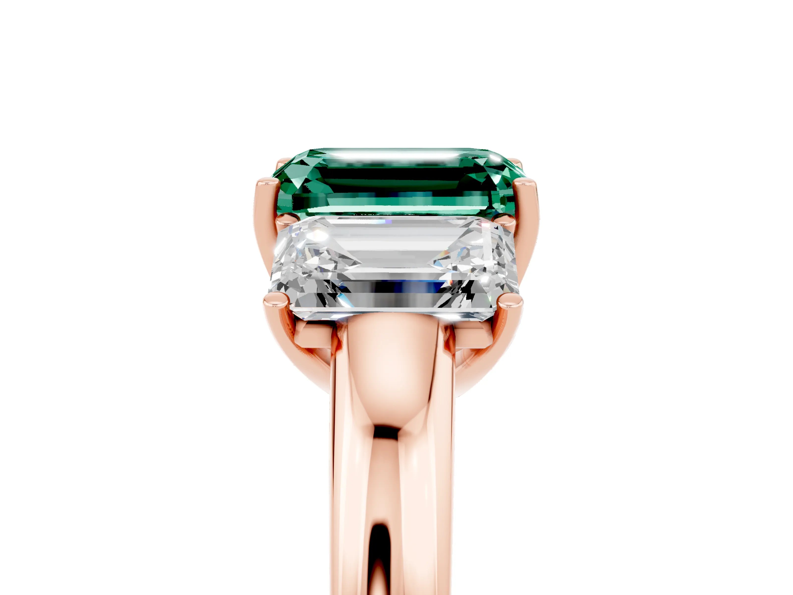 Rose gold Emerald Cut Green Sapphire Three-Stone Ring with Four-Prong Setting and Classic Band_5