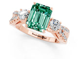 Rose gold Emerald Cut Green Sapphire Three-Stone Ring with Pavé Split Shank and Four-Prong Setting_1
