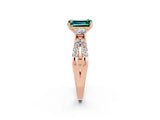 Rose gold Emerald Cut Green Sapphire Three-Stone Ring with Pavé Split Shank and Four-Prong Setting_2