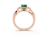 Rose gold Emerald Cut Green Sapphire Three-Stone Ring with Pavé Split Shank and Four-Prong Setting_3