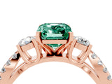 Rose gold Emerald Cut Green Sapphire Three-Stone Ring with Pavé Split Shank and Four-Prong Setting_4