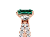 Rose gold Emerald Cut Green Sapphire Three-Stone Ring with Pavé Split Shank and Four-Prong Setting_5