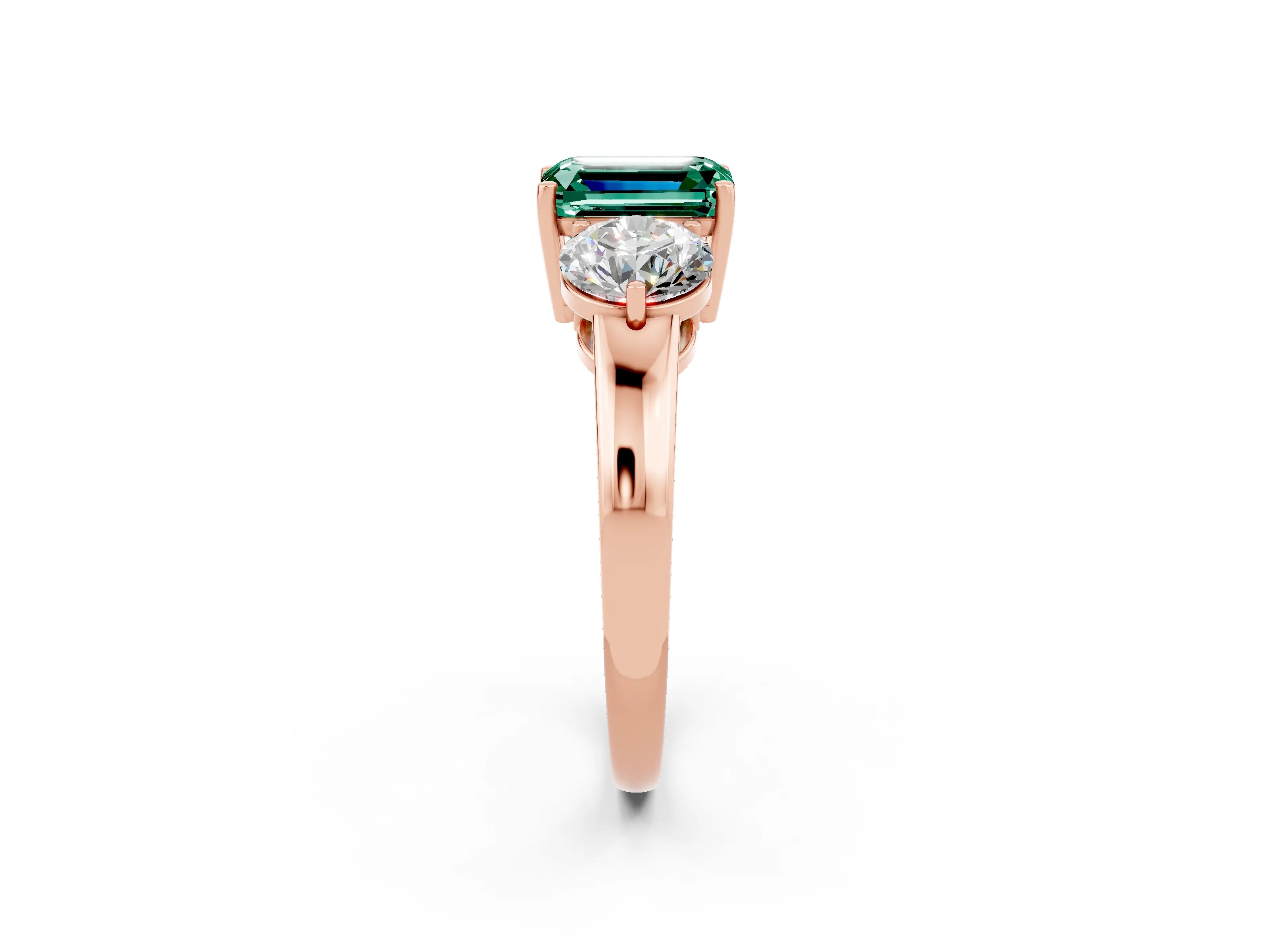 Rose gold Emerald Cut Green Sapphire Three-Stone Ring with Prong Setting and Classic Band_2